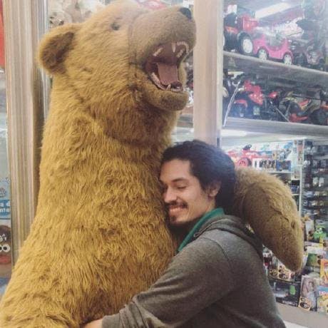 It's me and a big toy bear!